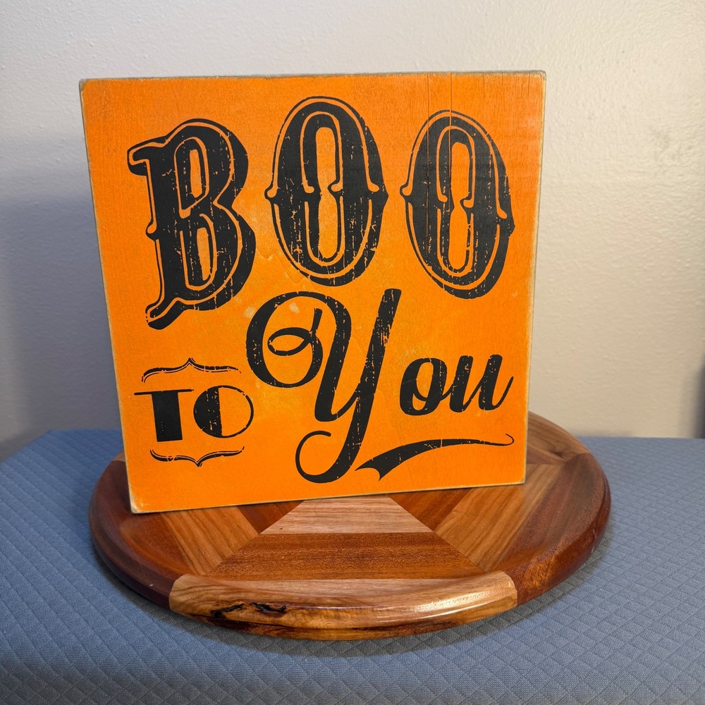 Kohls Halloween Boo To You Wood Box Sign Orange Black Polka Dot Decor 59161
